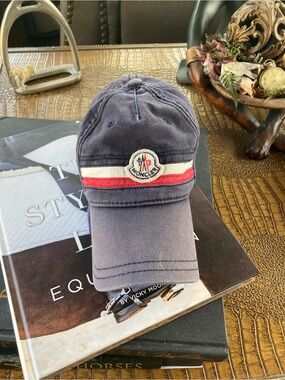 Vintage Moncler Navy Cap with Red & White Stripe
